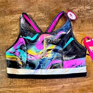 Justice dance reversible crop top CXL NWT pink black gym bra 16/18